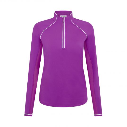 Veronica Sun Production Ladies 1/4 Zip Top Purple Cactus Flower